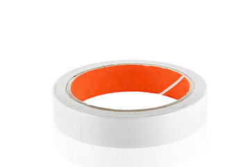 Double sided adhesive foam tape isolated on white background. Close-up. Full depth of field.