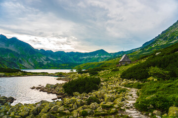 Tatra National Park in Poland. Mountains lake Morskie oko or Sea Eye lake In High Tatras. Five lakes valley