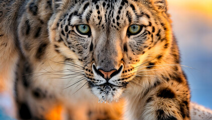 Obraz premium Portrait of a snow leopard. Stunning snow leopard in sunshine. Wild snow leopard in winter.