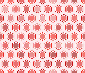 Tileable mosaic background. Hexagon bold mosaic cells with padding and inner solid cells. Red color tones. Hexagonal cells. Seamless vector illustration.