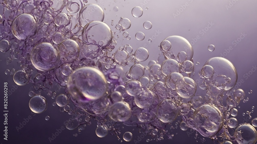 Poster myriad of bubbles of various sizes float against gradient purple backdrop, creating sense of efferve