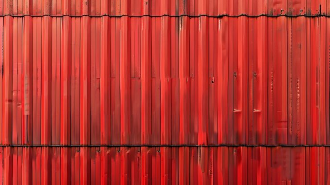 Vector illustration of red metal roof siding, depicting warehouse metal wall texture, sea cargo container wall, iron wave panels, industrial construction zinc materials