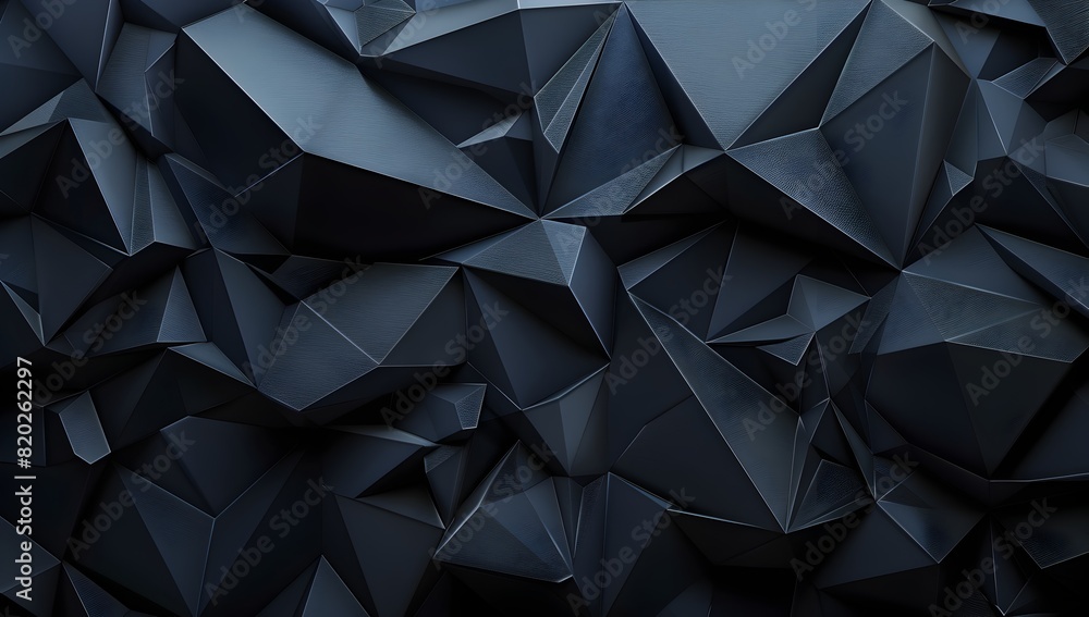 Poster dark navy blue geometric background with dark gray triangular shapes, 3d rendering