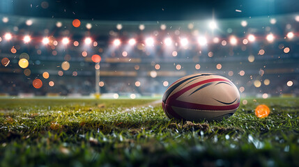 Photo of Rugby Ball on Lush Green Pitch