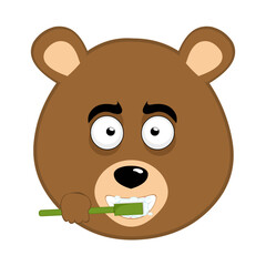 vector illustration face brown grizzly bear cartoon brushing his teeth with a toothbrush