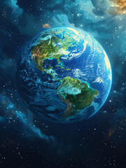 Naklejka premium A simple, isometric anime style rendered as vector art using a low poly design technique A detailed globe with continents and oceans rendered in Minimal, High Quality vector shapes