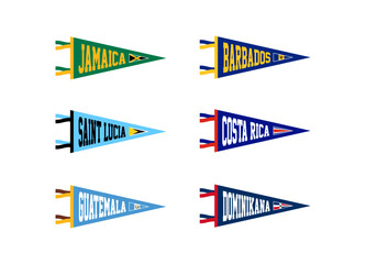 Vector set sport pennants of countries in North America. Jamaica, Barbados, Saint Lucia, Costa Rica, Guatemala, Dominikana