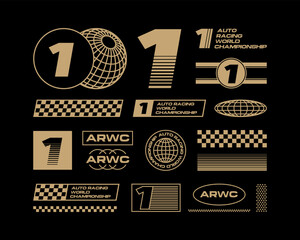 Set streetwear auto racing logo ideas for a clothing brand. Design vector typography for decals auto and t-shirt streetwear clothing y2k style.
