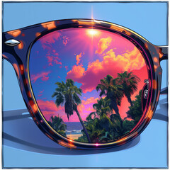 A simple, isometric anime style rendered as vector art using a low poly design technique A pair of stylish eyeglasses with mirrored lenses and a tortoiseshell frame, casting a refl