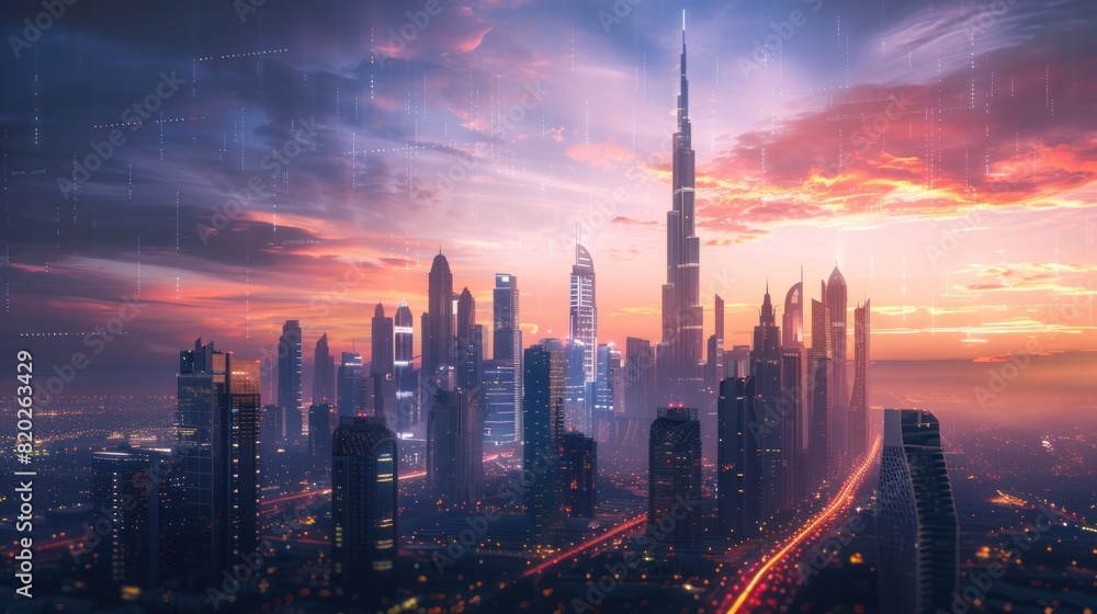 Poster futuristic data stream 3d illustration. data transfer technology. cyberpunk, big data ai generated