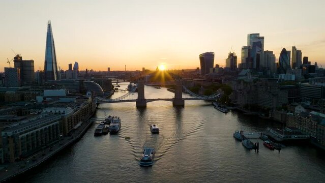 Iconic City of London aerial drone panoramic view over famous buildings.