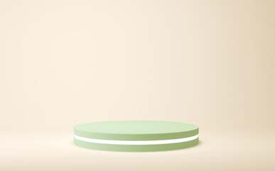 Empty green podium for display product on pastel background.