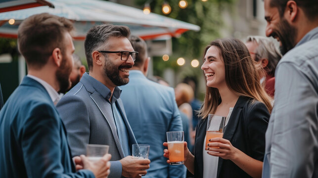 Business Professionals Standing Together at Outdoor Networking Event