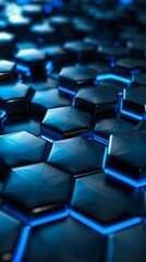 Fototapeta premium A blue background with hexagons and lights.