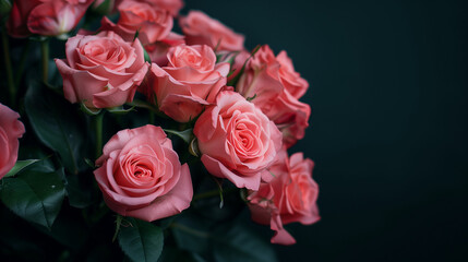 Fototapeta premium Photo of Pink Roses Bouquet on Black Background