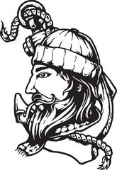 pirate with a sword silhouette clipart vector illustration