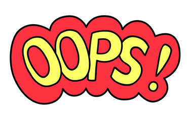 90s or Y2k style hand drawn elements with Oops text. Doodle comic style. Colorful vector illustration