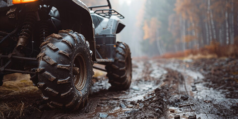 a powerful ATV against the backdrop of off-road natural terrain. concept of extreme summer holiday,...