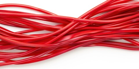 Red electrical cable white background.