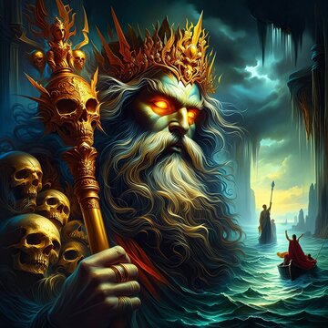 Hades Greek god of the underworld. Ruler over death and the dead. Brother of Zeus and Poseidon. God of Olympus. Ancient Greek mythology. Charon the ferryman. Generative AI
