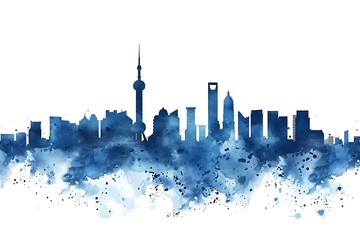 architecture illustration, simple watercolor of Beijing skyline, line art, China romantic vacation banner, tour sightseeing wallpaper, travel time in Asia