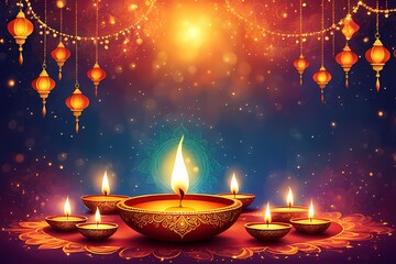 Diwali decorations background with burning diya
