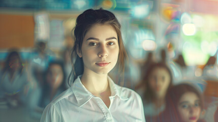 Naklejka premium Woman Standing in Front of Group of People