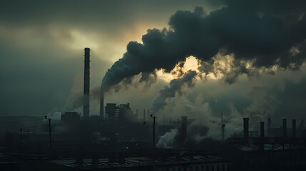 Factory Emitting Dark Smoke into the Atmosphere - Environmental Pollution and Industrial Impact