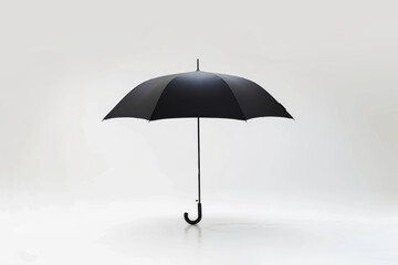 A classic black umbrella isolated against a clean white background, standing alone, with no background. Concept of protection and shelter. Generative Ai.