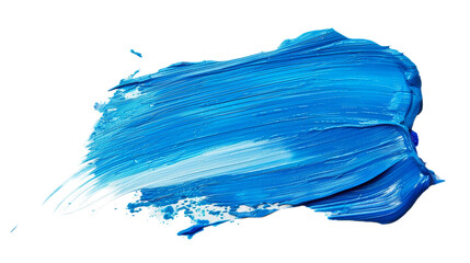Blue paint brush stroke smear color texture swatch isolated on transparent background, cut out, PNG.