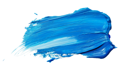 Blue paint brush stroke smear color texture swatch isolated on transparent background, cut out, PNG.