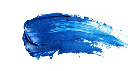 Blue paint brush stroke smear color texture swatch isolated on transparent background, cut out, PNG.