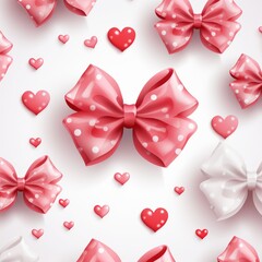 Pastel hearts and bows pattern on white background - ideal for valentines day decor and crafts