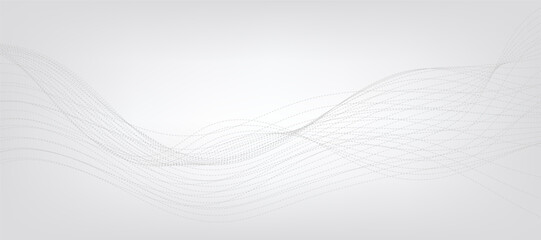 Vector abstract background with dynamic grey waves, lines and particles.	