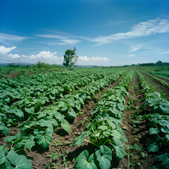 Thriving Yam Cultivation Field under a Clear Blue Sky: An Insight into Sustainable Agriculture