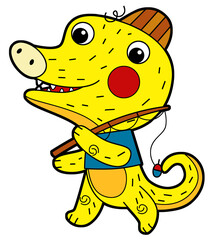 cartoon scene with happy funny dinosaur  dino lizard dragon kid  child having fun playing kindergarten isolated background illustration