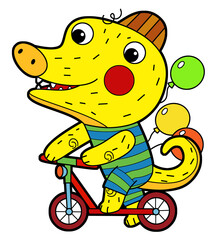 cartoon scene with happy funny dinosaur  dino lizard dragon kid  child having fun playing kindergarten isolated background illustration