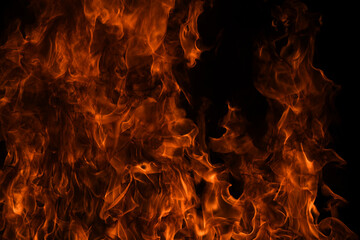 Fire flames isolated on black background. Fire burn flame isolated, flaming burning art design...