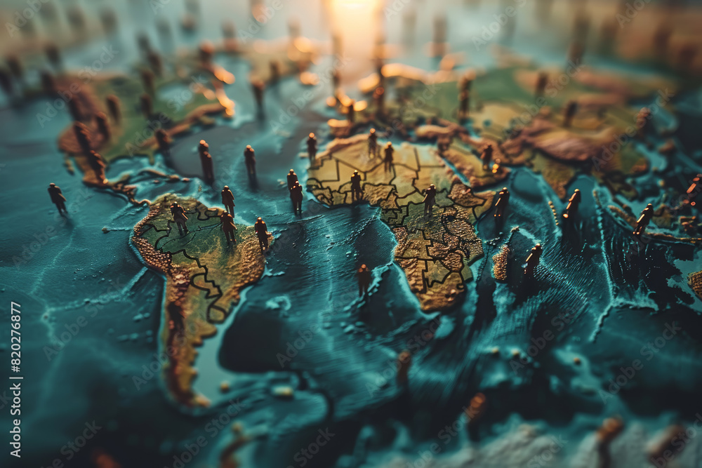 Poster a world map with arrows indicating the flow of migration patterns, showcasing the movement of people