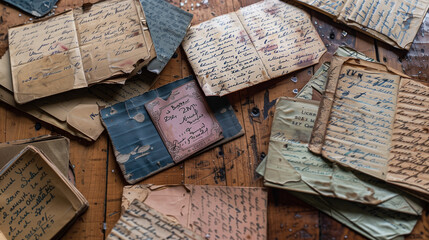 Stack of Old Letters on Wooden Table