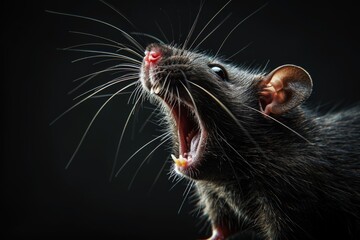 A menacing rat against a dark backdrop, representing rodents as disease carriers. Beware the danger of this snarling mouse.
