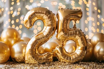 Banner featuring a golden foil balloon shaped as the number 25, symbolizing twenty-five years of...