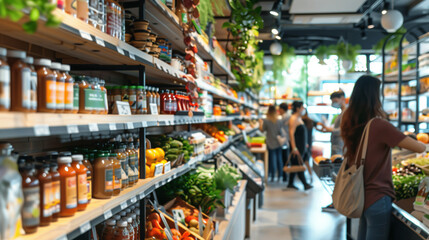 Woman Shopping in Eco-Friendly Grocery Store