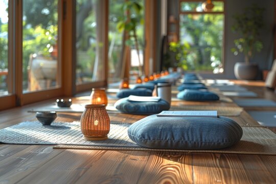 group therapy tools, group therapy room set with mindfulness bell and therapy worksheets for self-discovery and emotional processing, fostering a supportive environment