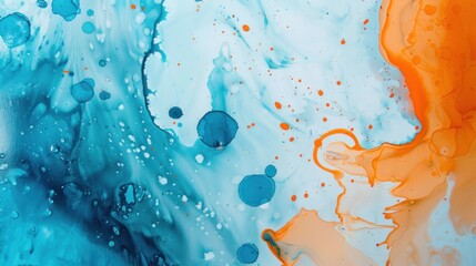 Abstract background of ink alcohol splatter orange and contrast stains texture color. Generated AI