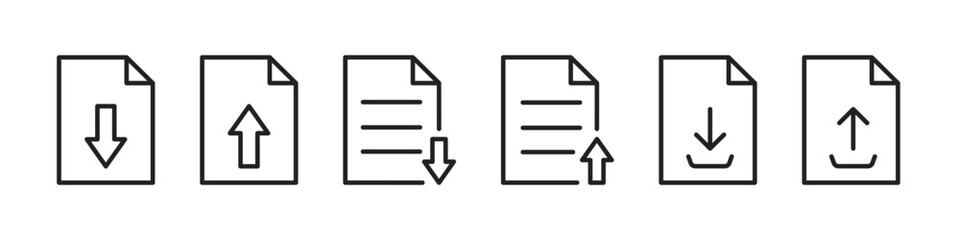 Document file download and upload icon. Download document symbols. Vector