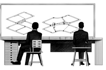 Engineers Analyzing Blueprint Designs in Modern Workspace