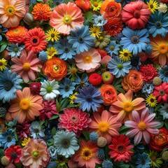 Flowers wall background. Wedding decoration, hand made Beautiful flower wall background