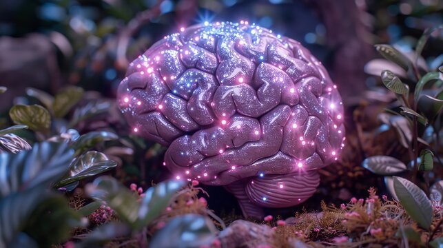 Concept art of a human brain exploding with knowledge and creativity. Bright colors.