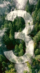 Aerial View of Forest with Mist Forming the Number 3